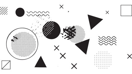 Geometric abstract elements memphis style. Set of funky bold constructivism graphics for posters, flyers. Vector yellow and black minimal shapes for modern cover design