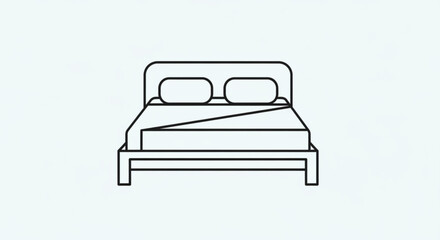 A simple line drawing of a bed with pillows and a blanket, perfect for bedroom design