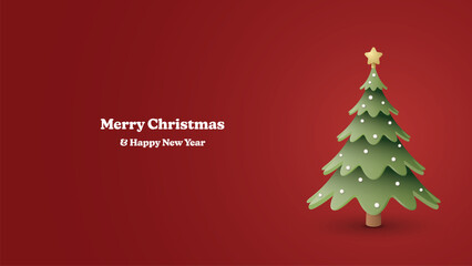 Merry Christmas and Happy New Year calligraphy with 3D decorated Christmas tree on red background graphic illustration.