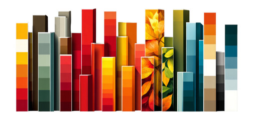 Obraz premium Colorful Vertical Bars with Nature Elements on a Transparent Background