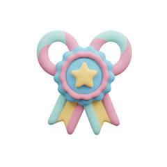 Pastel Candy Cane Award Badge: 3D Render of Festive Achievement Icon