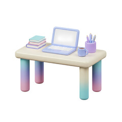 Pastel Workspace: 3D Render of a Modern Desk Setup
