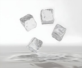 Ice Cubes Falling into Water