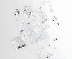Ice Cubes Falling on White Background