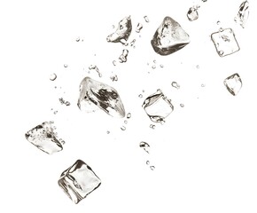 Ice Cubes Falling in Water, Splashing, Isolated on White