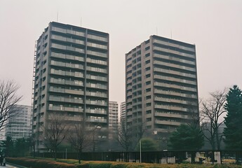 Twin Apartment Buildings on a Cloudy Day