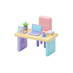 Pastel Workspace: 3D Render of a Modern Desk Setup