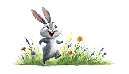 Happy rabbit in flower garden