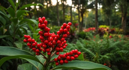 Obraz premium Red berries on lush plant
