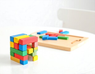 Obraz premium Colorful wooden blocks on a white table