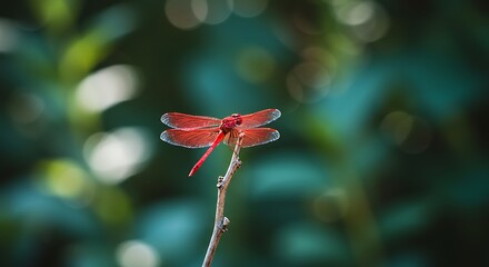 Red dragonfly on branch