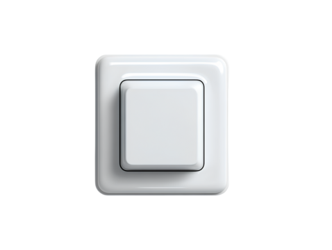Front view white light switch icon isolated on transparent background PNG.