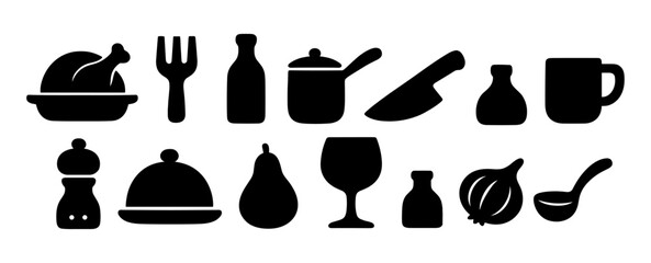 Kitchen and Food Icons - Minimal Black Silhouette Collection