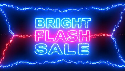 Neon sale banner with lightning