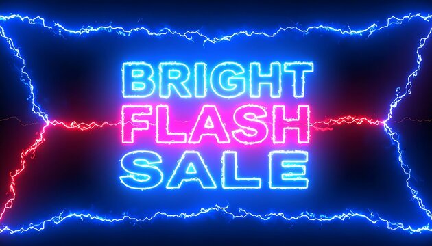 Neon sale banner with lightning