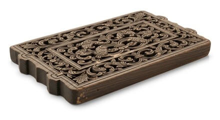 Antique wooden carving with intricate floral and fish motif