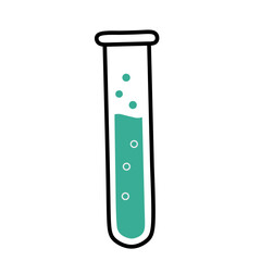 Vector illustration of a laboratory test tube with green liquid and bubbles. Simple flat science icon for chemistry, biology, or medical design