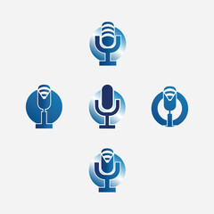 Podcasting Icons logo. Microphone voice, podcast, record, audio, broadcasting, studio icon set collection Vector illustration