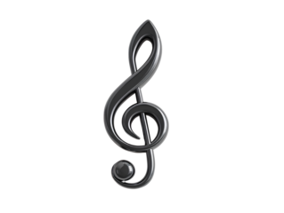 Top-down view elegant black treble clef isolated on transparent background.png