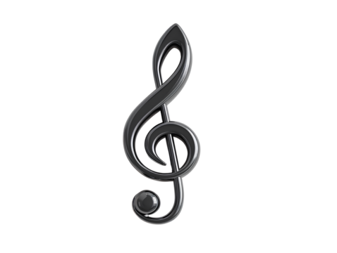 Top-down view elegant black treble clef isolated on transparent background.png - Powered by Adobe