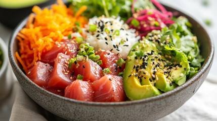 Fresh Tuna Poke Bowl with Avocado and Cucumber