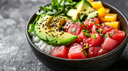 Fresh Tuna Poke Bowl with Avocado and Cucumber