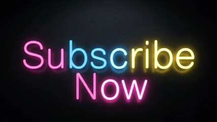 "Subscribe Now" is displayed in vibrant neon colors against a dark background, encouraging viewer engagement. - Powered by Adobe