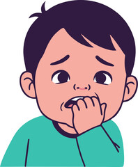 Obraz premium Anxious Child Biting Fingernails with Worried Expression and Dark Hair