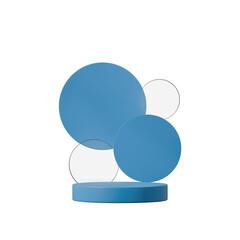 a blue color curved cylinder with circular backdrop, in a 3d rendering blank space