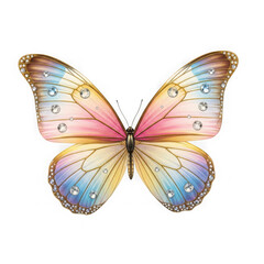 Fototapeta premium Vibrant pastel watercolor butterfly detailed wings delicate art nature insect flying isolated on transparent background
