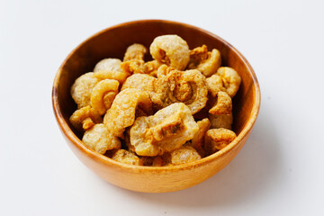 Crispy pork cracklings, a crunchy savory snack.