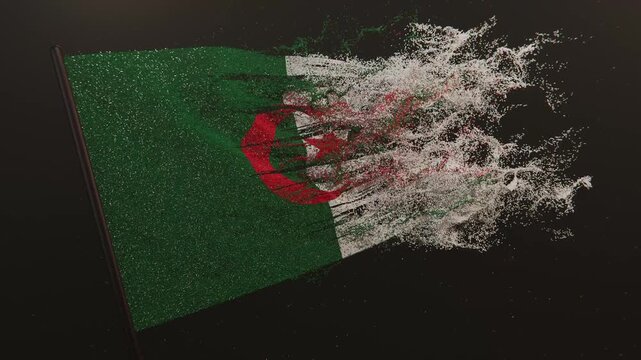 Particle flag animation of Algeria. Republic of Algeria flag animation. Waving flag video of Algeria
