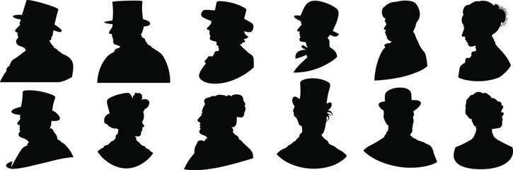 Elegant Victorian Silhouettes: A Collection of Vintage-Inspired Portraits of Men and Women in Historical Attire. © Hasan Creatives