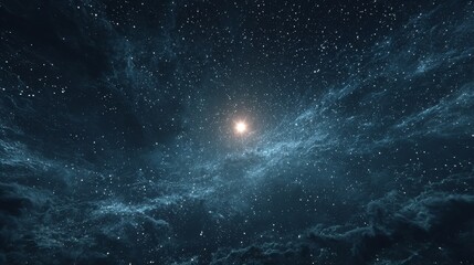 Obraz premium Ultra photorealistic deep dark night sky with faint scattered stars, minimal light and subtle gradient creating cinematic quiet atmosphere, realistic star glow and detailed textures