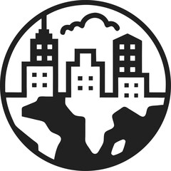 Earth with buildings Icon outline icon