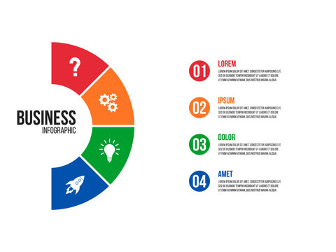 4 steps half circle sectors chart, cycle diagram inforgaphic, report or presentation vector template, business process illustration