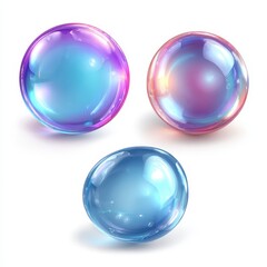 Three iridescent spheres, various pastel colors