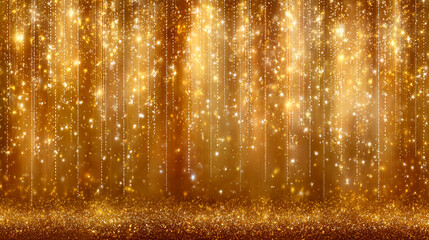 Golden raining stars with sparkling lights