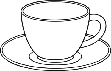 Black and White Coffee Cup Vector Set on White Background for Educational Materials and Flashcards. Monochrome Icons for Homeschooling and Children’s Books