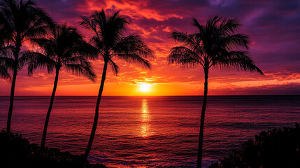 Obraz premium Tropical Sunset Over Palm Trees