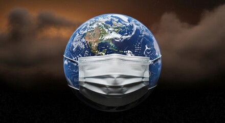 Earth wearing a medical mask conveys global health crisis and pandemic concerns urgently