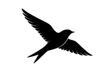 Obraz premium Black silhouette of a bird in flight with wide wings and extended tail feathers, set against a plain white background, symbolizing freedom, grace, and movement.