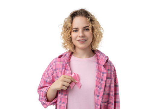 Woman joyfully supports a cause, isolated on white, PNG