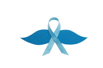 Blue ribbon with wings for prostate cancer, isolated on white, PNG