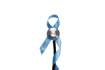 Ribbon on stethoscope for prostate awareness, isolated on white, PNG