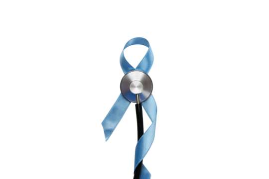 Ribbon on stethoscope for prostate awareness, isolated on white, PNG