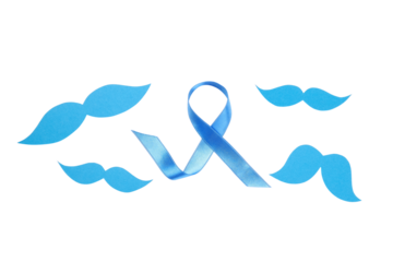 Blue ribbons symbolize prostate cancer awareness, isolated, PNG
