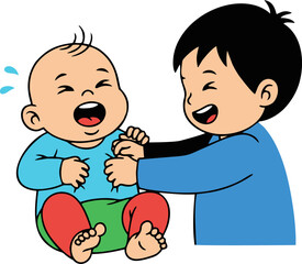 Joyful Interaction Between a Child and Baby