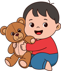 Joyful Toddler Hugging Beloved Brown Teddy Bear