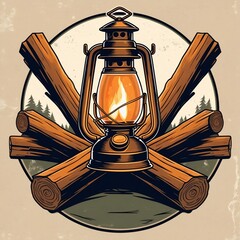 Rustic Lantern and Logs Embrace Warmth in the Wilderness Night Scene